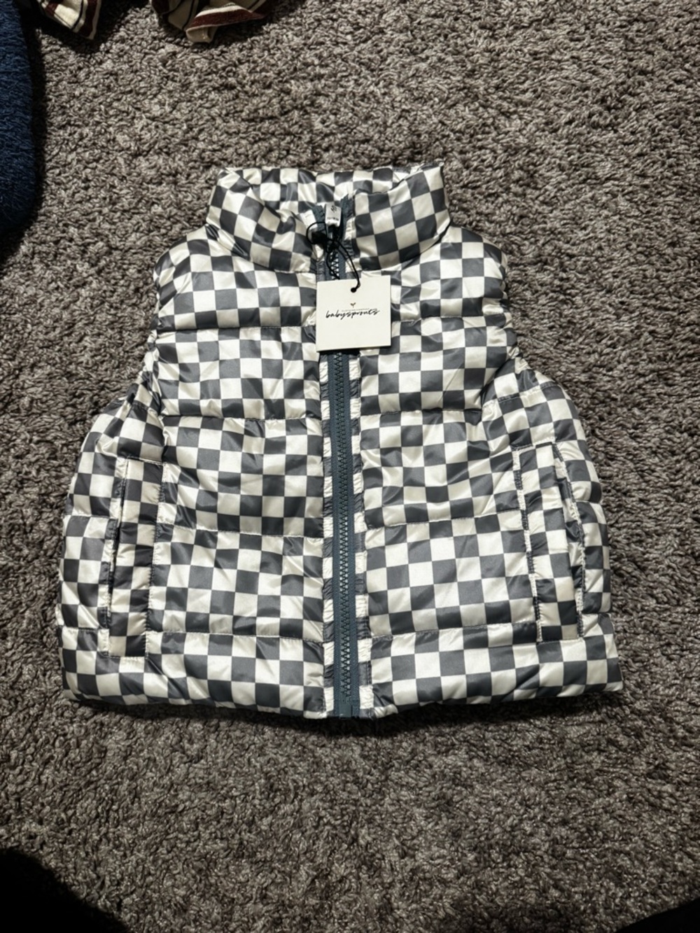 babysprouts boutique baby mint/Cream Checker  Puffer Vest 12-18M NWT